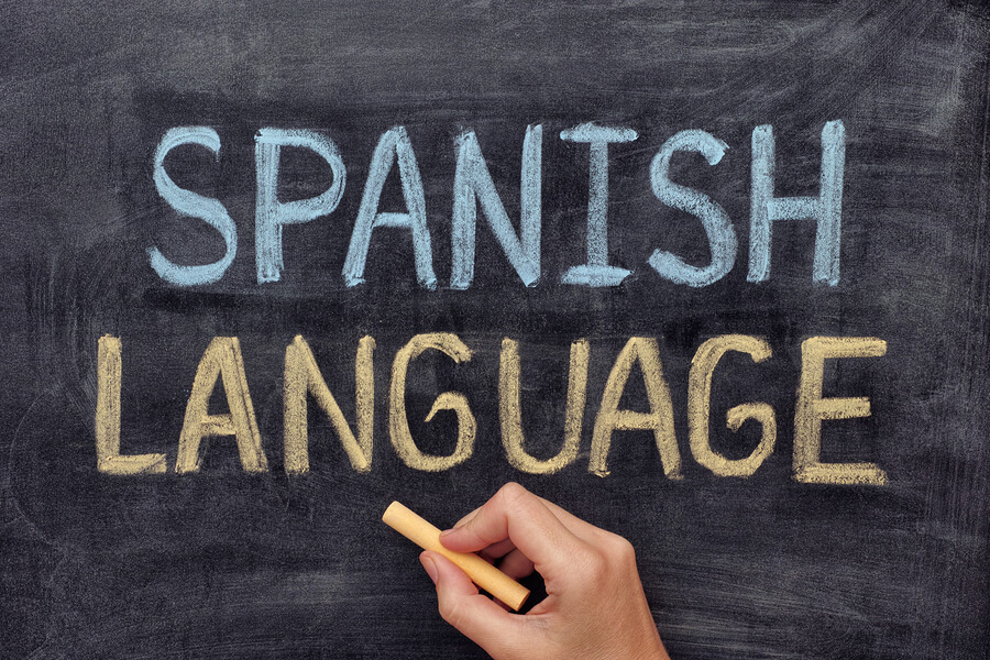 Spanish Language. Hand Drawing Spanish Language On Blackboard. C